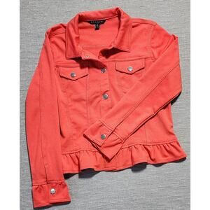Baccini Ruffle Hem Knit Jacket Women’s Medium Coral Button Front‎